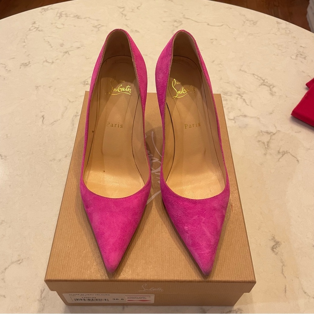 Christian Louboutin 🩷 Clare 80 Suede Pointed Toe Pump in Diva Hot Pink Size 36.5 - Picture 2 of 10